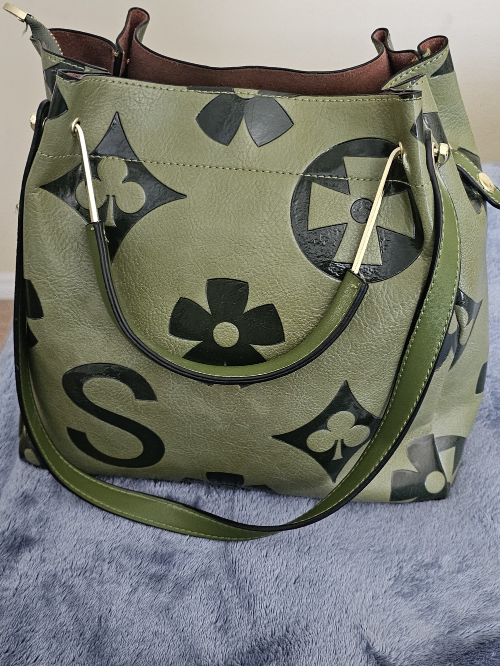 Olive Green Patterned Womens Tote Bag